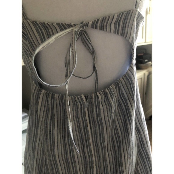 Guess Women Aileen Tie Back Knee Summer Midi Dress Linen Cotton Large Stripe NWT - Picture 16 of 16